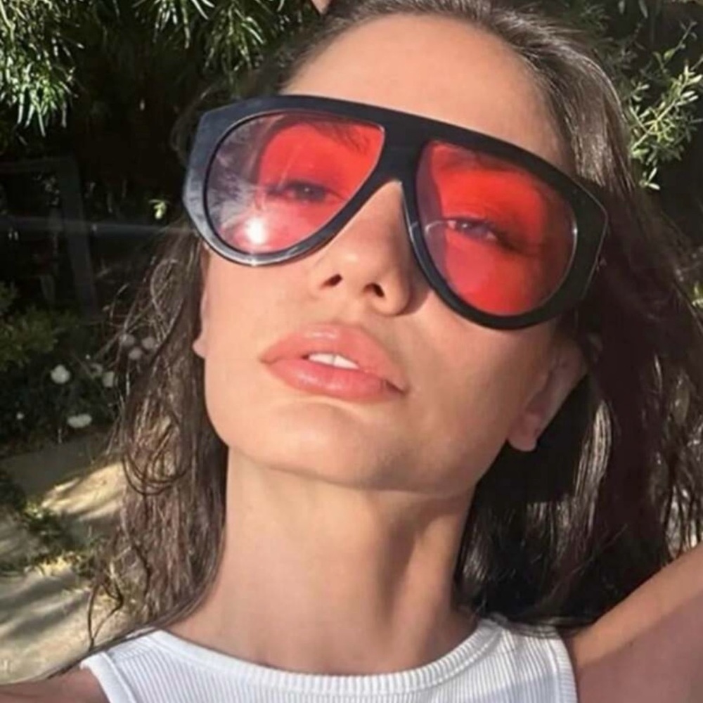 Stylish Black Sunglasses with Red Lenses